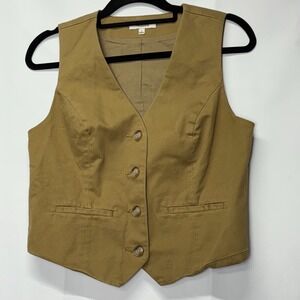Madewell Tan Canvas Vest Womens Size 4 Button‎ Front Sleeveless Career Casual
